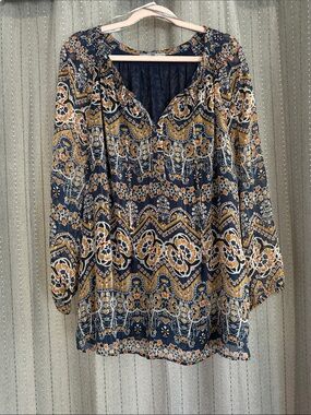 danielrainn Navy Boho Floral Tassel Peasant Blouse Size 2X